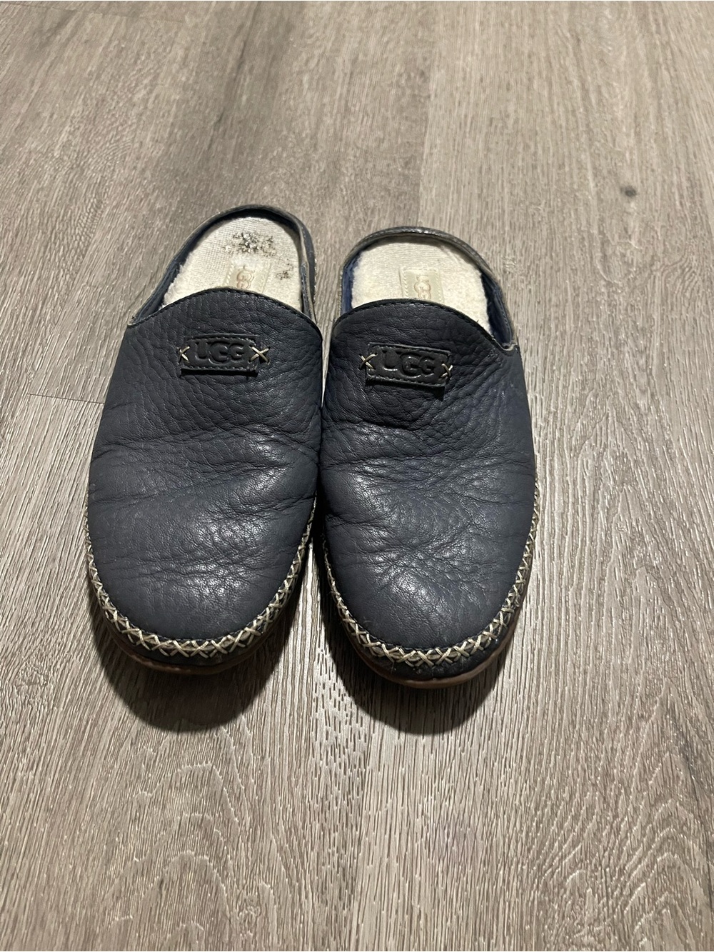 UGG Women’s Navy Leather Slip-On Clogs Have Small Flawed Inside
